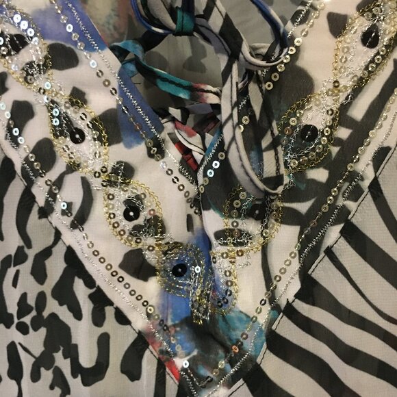 Tricotto Artsy Animal Print Womens Lace Up Bell Sleeve Cover Dress - Picture 6 of 16